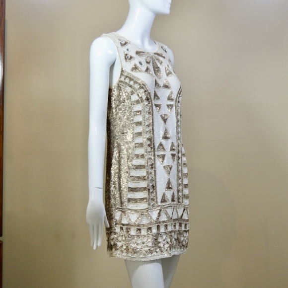 80% recycledl Sequined/Gold Mini Dress Try this embroidered gold number  ๐ฌ๐งUK - Picture 14 of 16